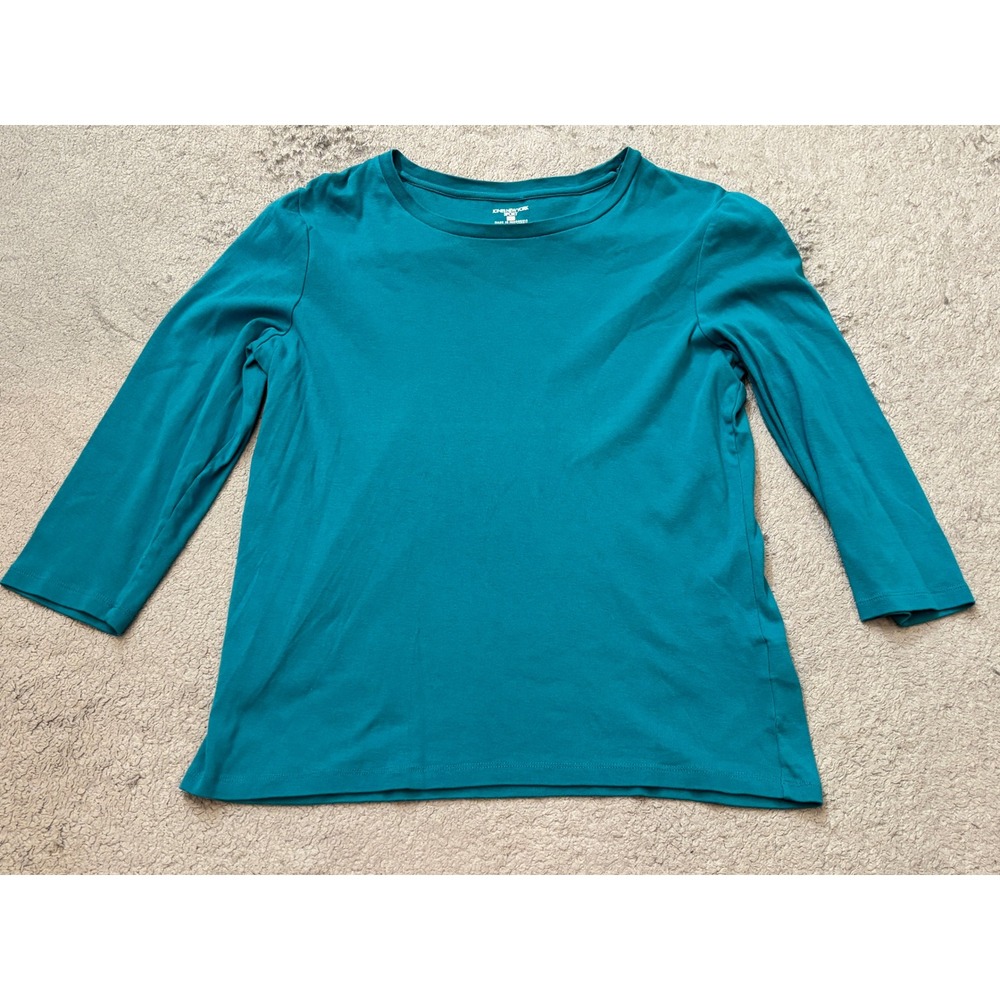Jones New York Sport Teal Blue 100% Cotton 3/4 Sleeve Crew Neck Top XL